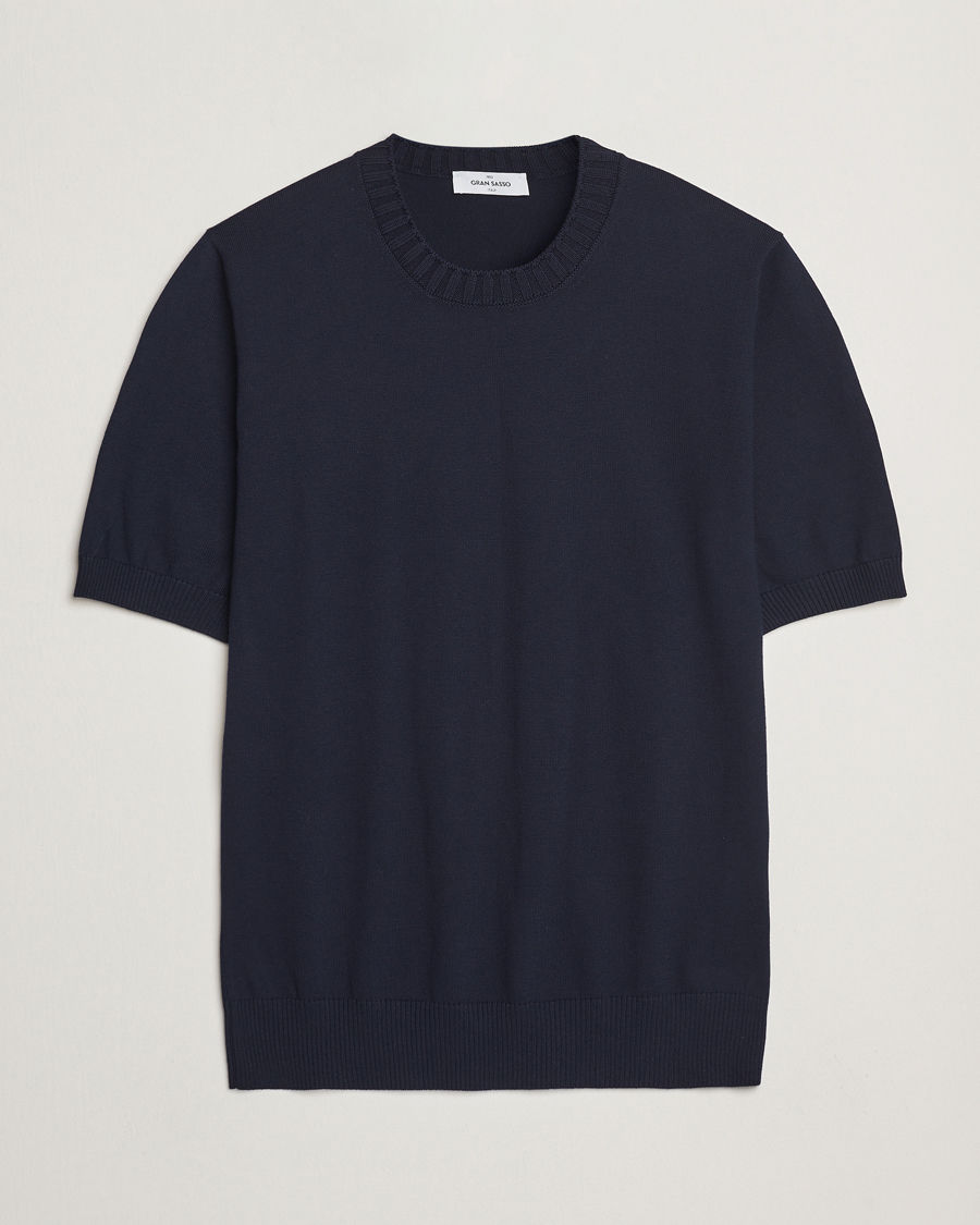 Hombres | Camisetas | Gran Sasso | Cotton Heavy Knitted Crew Neck T-Shirt Navy