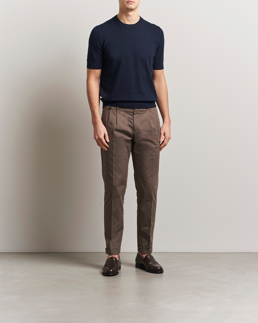 Hombres | Camisetas | Gran Sasso | Cotton Heavy Knitted Crew Neck T-Shirt Navy