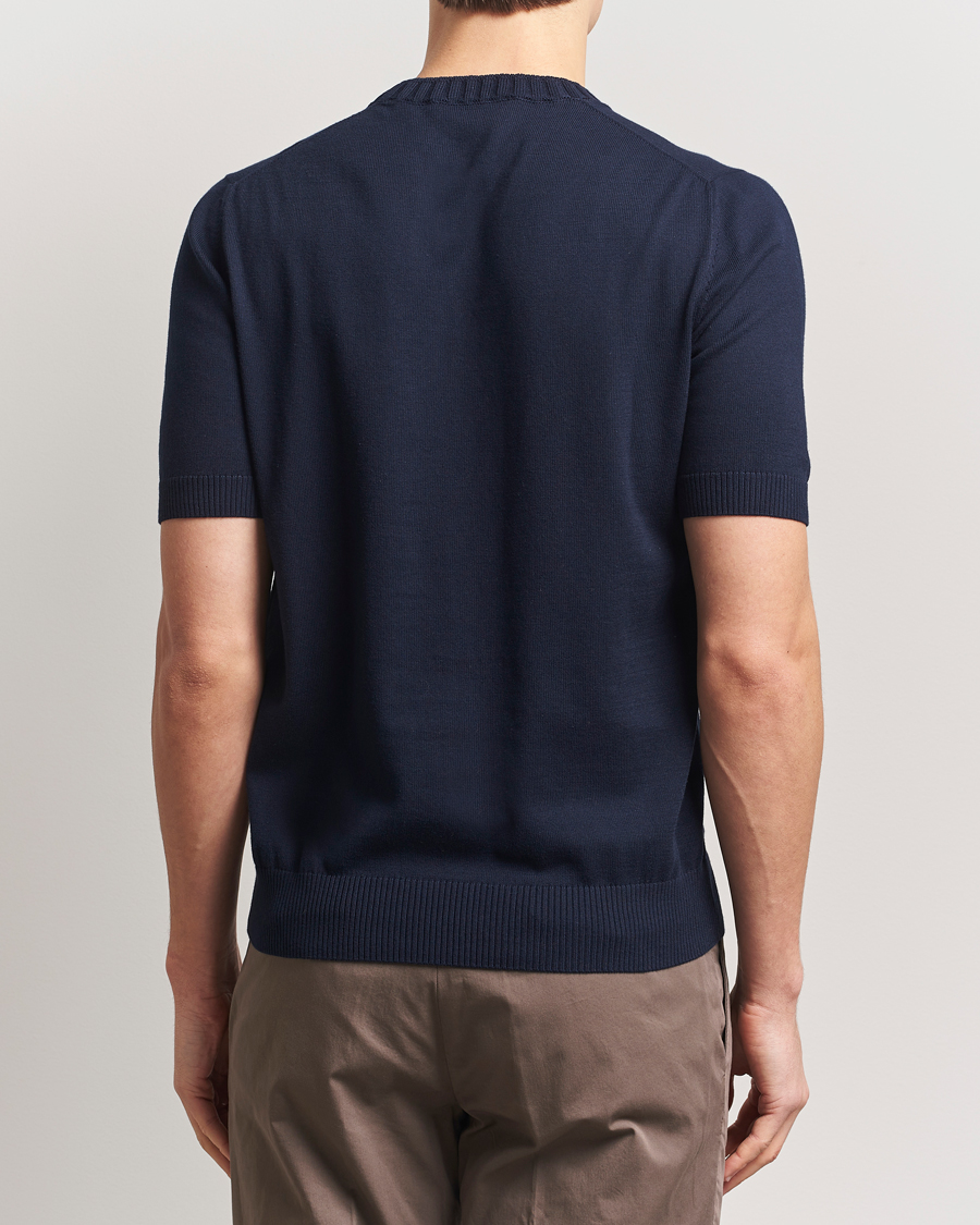 Hombres | Camisetas | Gran Sasso | Cotton Heavy Knitted Crew Neck T-Shirt Navy