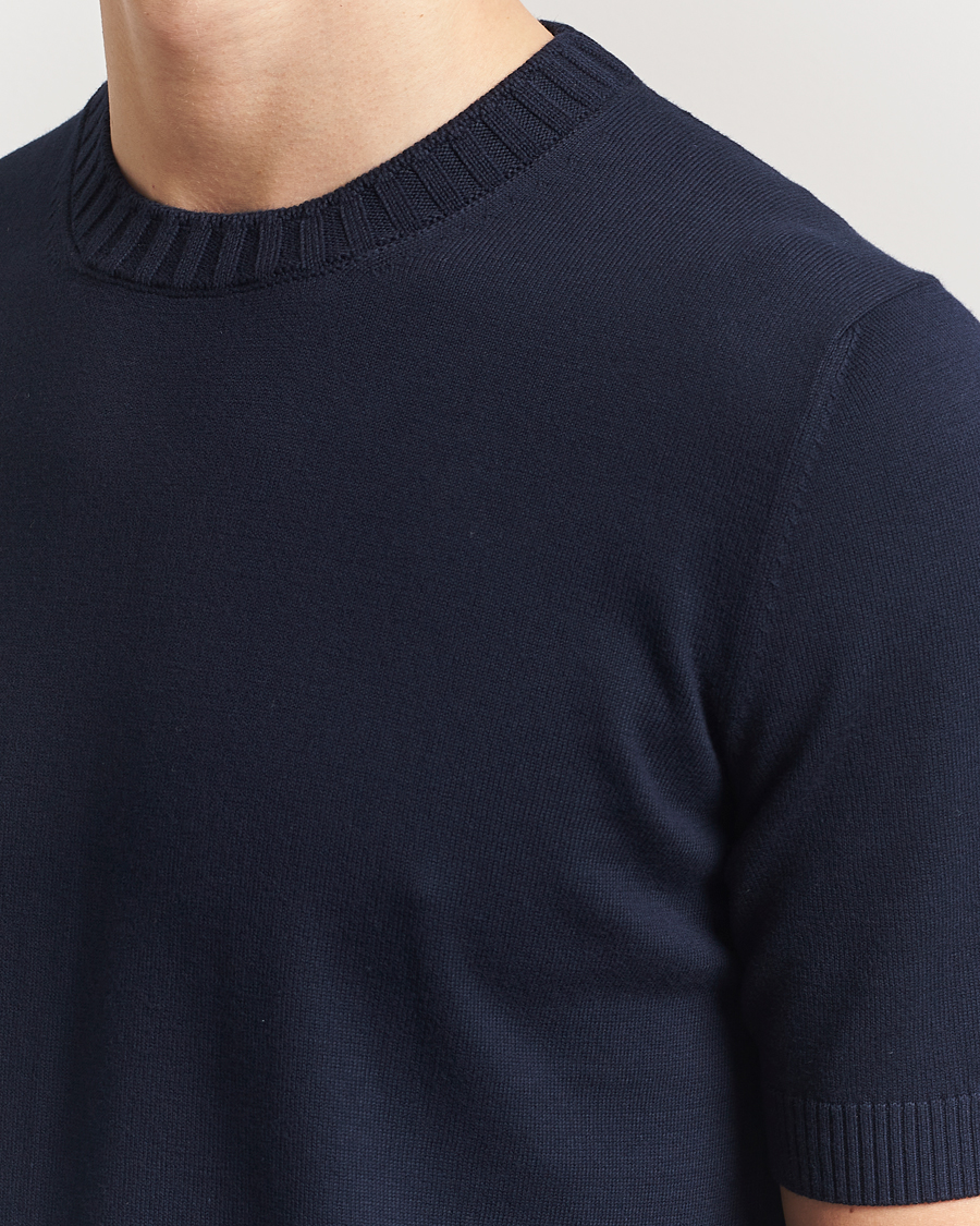 Hombres | Camisetas | Gran Sasso | Cotton Heavy Knitted Crew Neck T-Shirt Navy