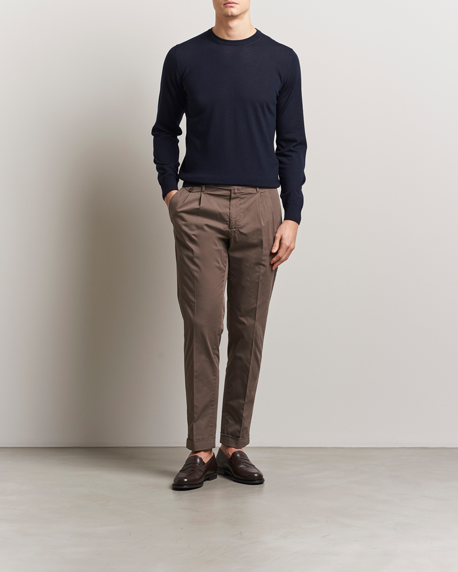 Hombres | Jerséis y prendas de punto | Piacenza Cashmere | Merino Wool Crew Neck Sweater Navy
