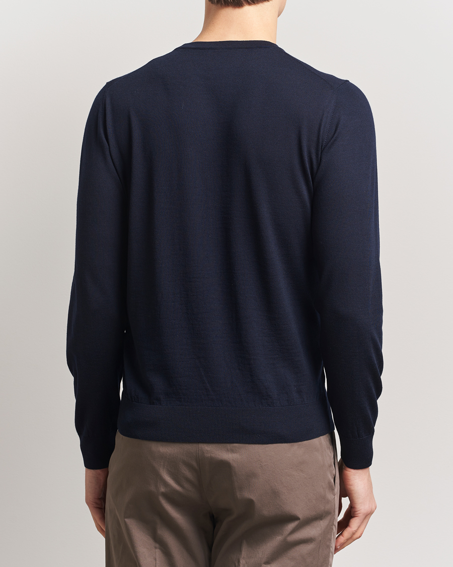 Hombres | Jerséis y prendas de punto | Piacenza Cashmere | Merino Wool Crew Neck Sweater Navy