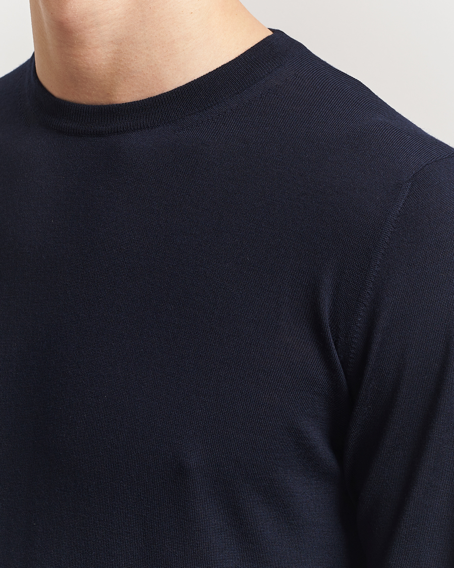 Hombres | Jerséis y prendas de punto | Piacenza Cashmere | Merino Wool Crew Neck Sweater Navy