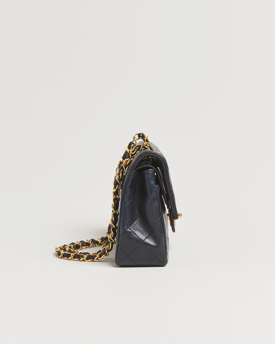 Hombres | Chanel Pre-Owned Classic Small Double Flap Bag Lambskin Navy | Chanel Pre-Owned | Classic Small Double Flap Bag Lambskin Navy