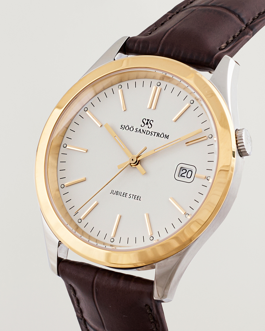 Hombres | Sjöö Sandström Jubilee Steel Quartz 40mm Gold Bezel White/Brown Calf | Sjöö Sandström | Jubilee Steel Quartz 40mm Gold Bezel White/Brown Calf