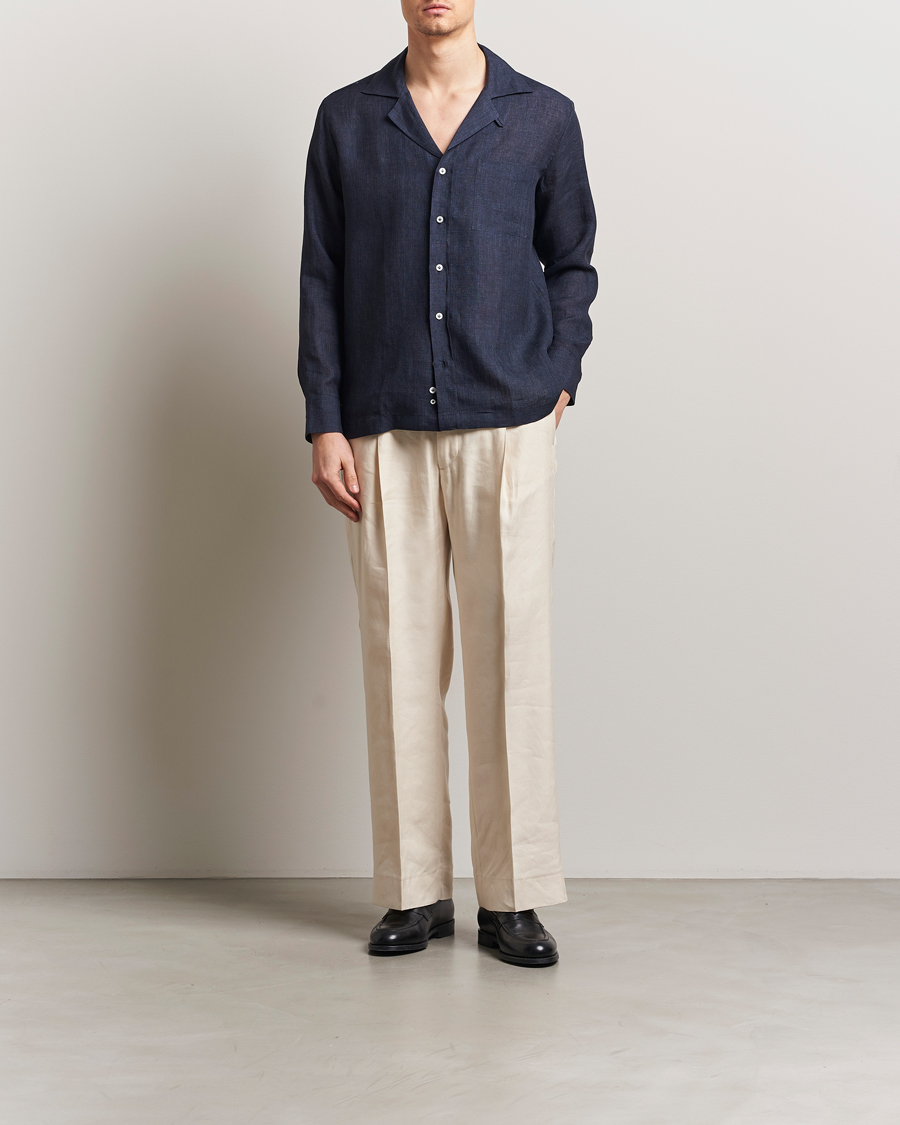 Hombres | Camisas | Lardini | Paul Linen Resort Shirt Navy