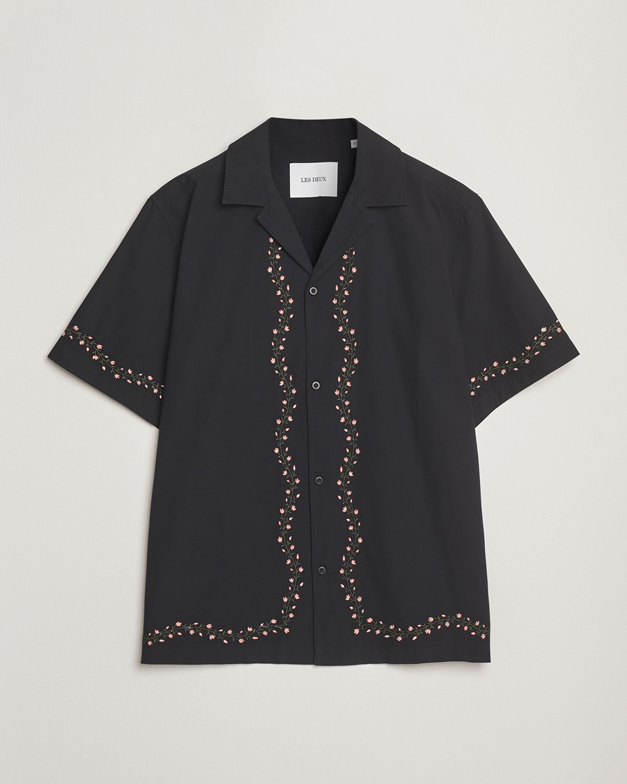 Hombres | Camisas | LES DEUX | Lesley Embroidery Short Sleeve Shirt Black