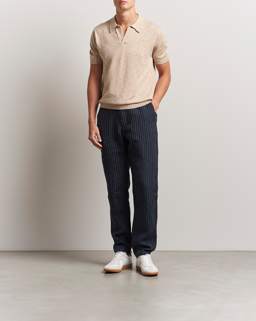 Hombres | Pantalones | GANT | Relaxed Fit Linen Pinstriped Trousers Darkened Navy