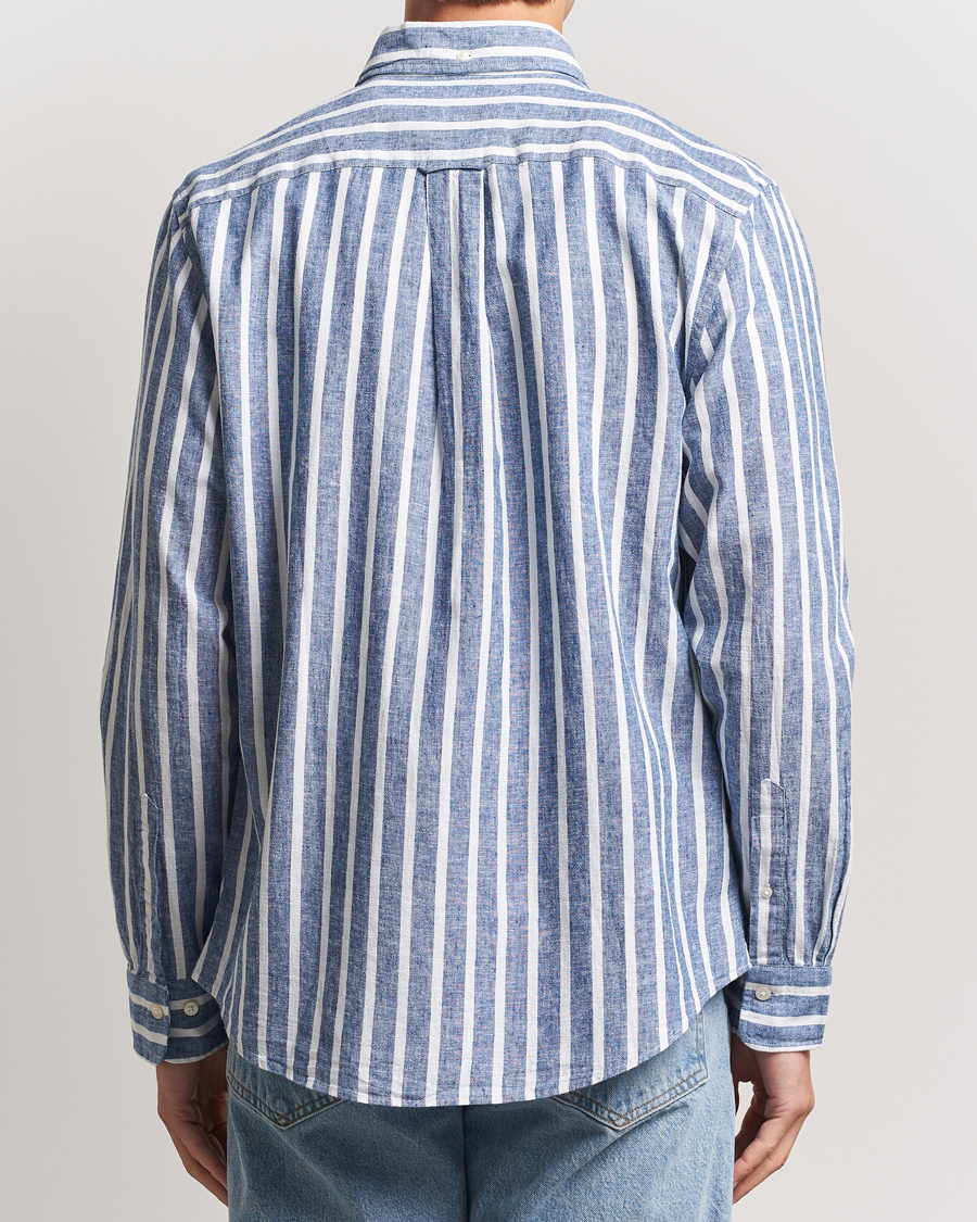 Hombres | Camisas | GANT | Regular Fit Cotton/Linen Striped Shirt Rich Blue