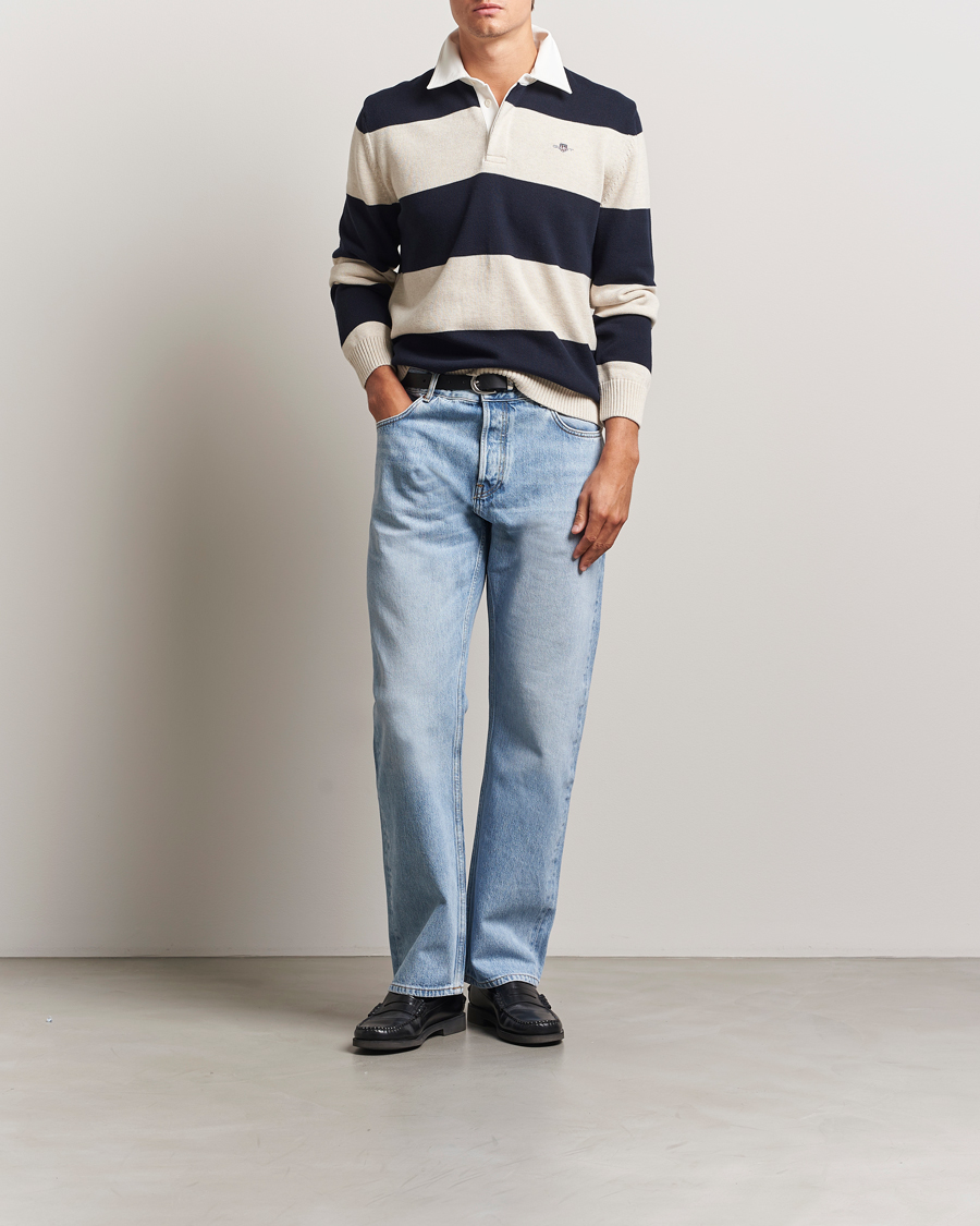 Hombres | Jerséis y prendas de punto | GANT | Knitted Barstriped Rugger Evening Blue