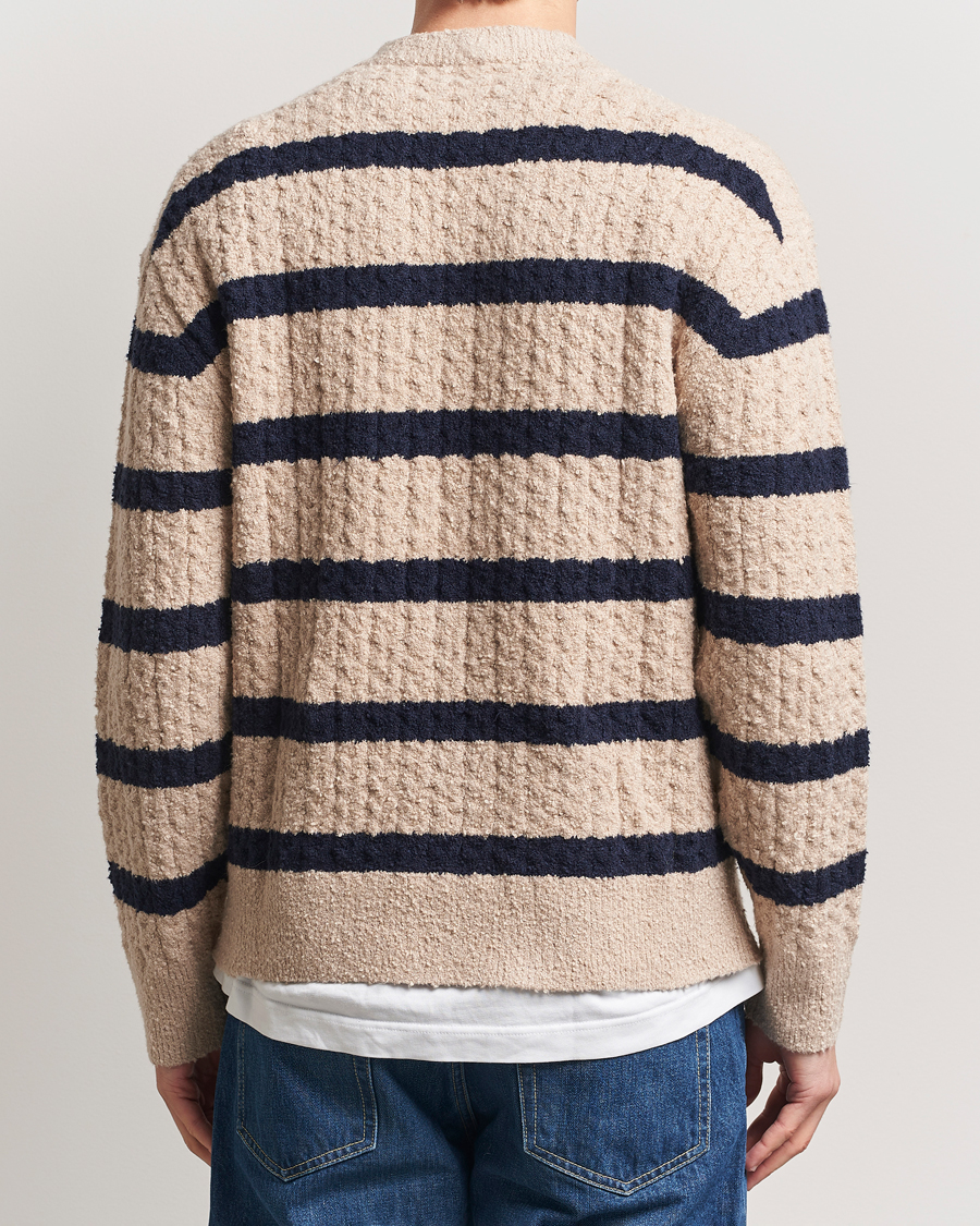 Hombres | Jerséis y prendas de punto | Filippa K | Bouclé Knitted Striped Sweater Light Khaki/Navy