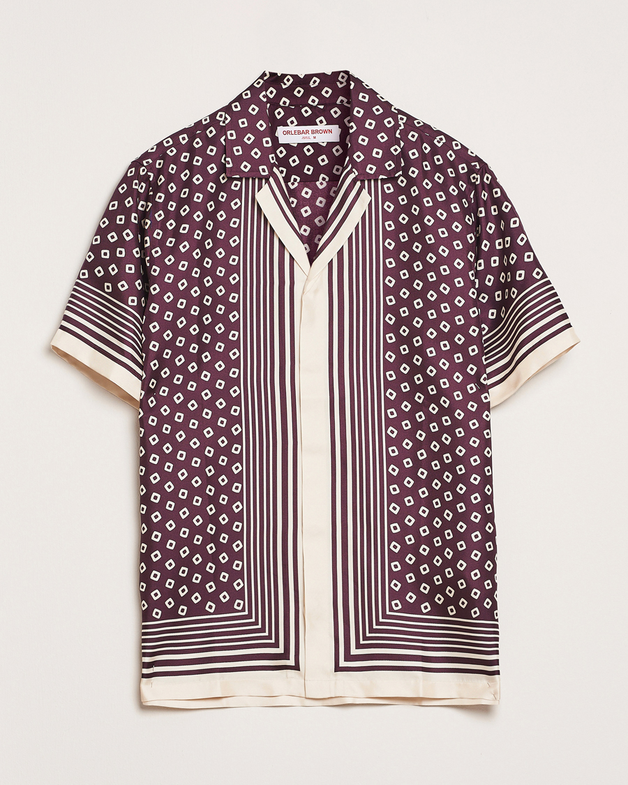 Hombres | Camisas | Orlebar Brown | Maitan Silk Lumina Short Sleeve Shirt Damson/Latte