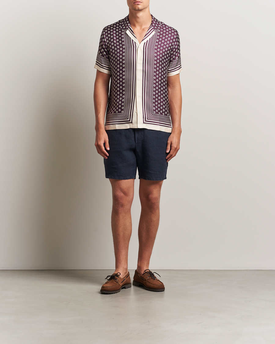 Hombres | Camisas | Orlebar Brown | Maitan Silk Lumina Short Sleeve Shirt Damson/Latte
