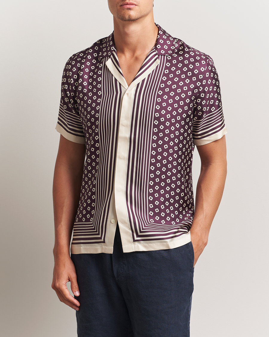 Hombres | Camisas | Orlebar Brown | Maitan Silk Lumina Short Sleeve Shirt Damson/Latte
