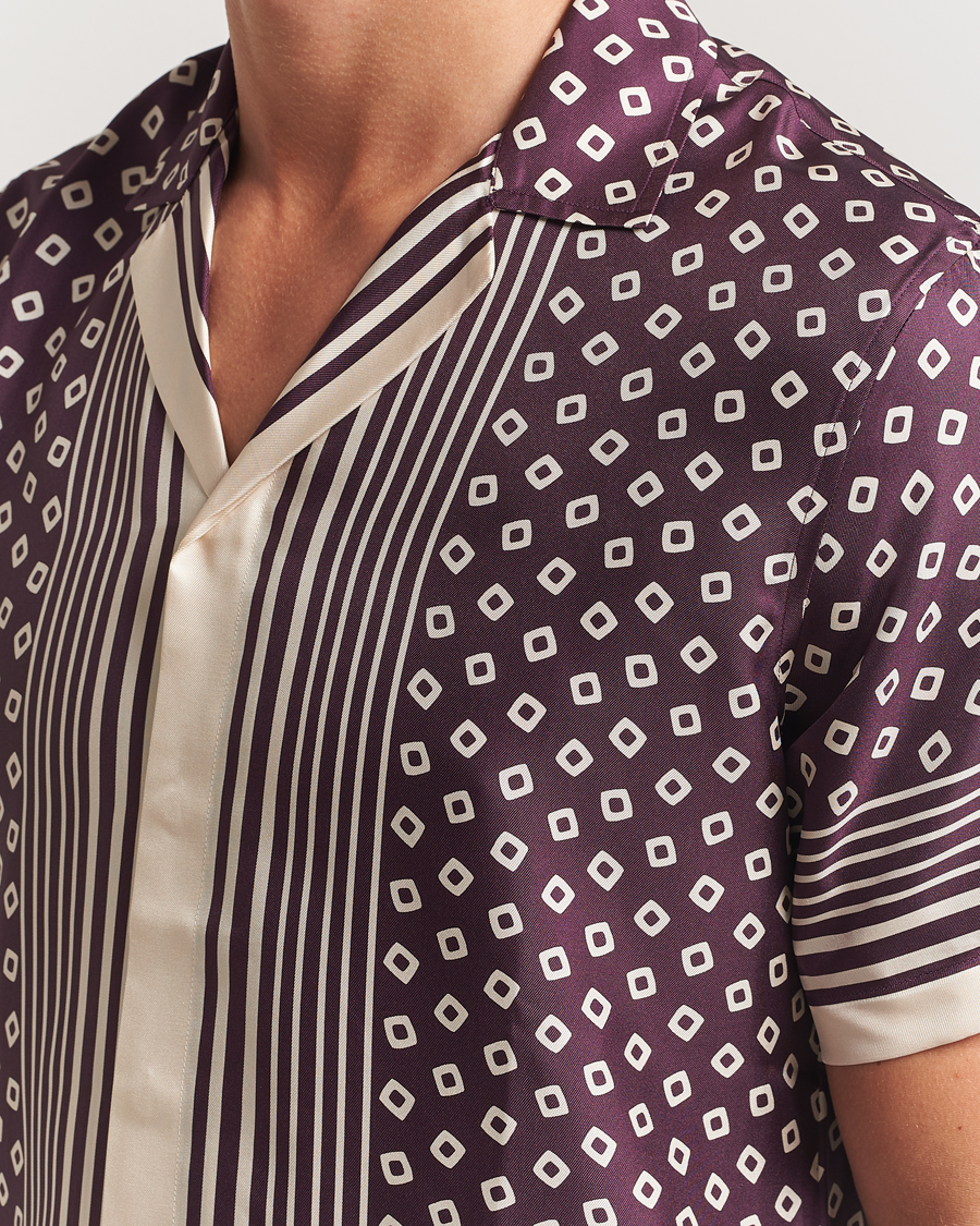 Hombres | Camisas | Orlebar Brown | Maitan Silk Lumina Short Sleeve Shirt Damson/Latte