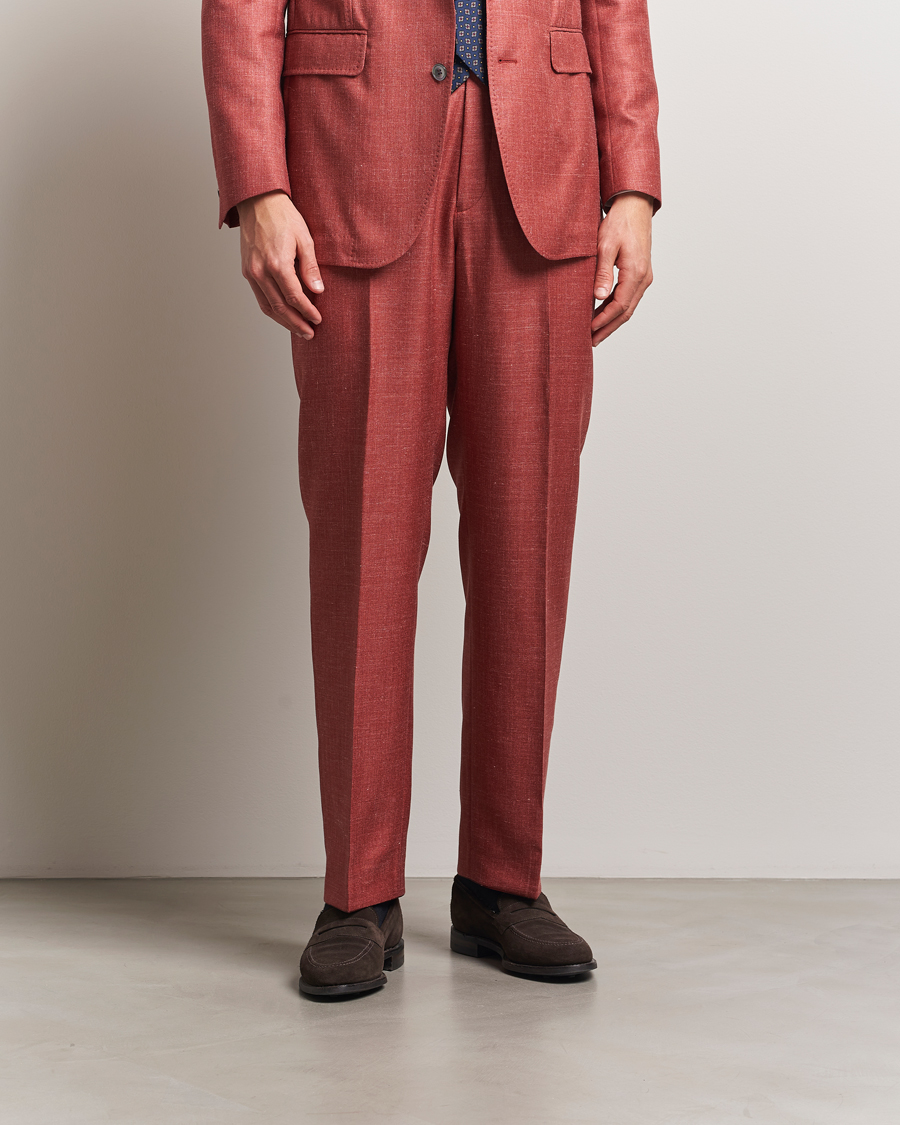Hombres | Pantalones | Oscar Jacobson | Del S Wool/Silk/Linen Trousers Red