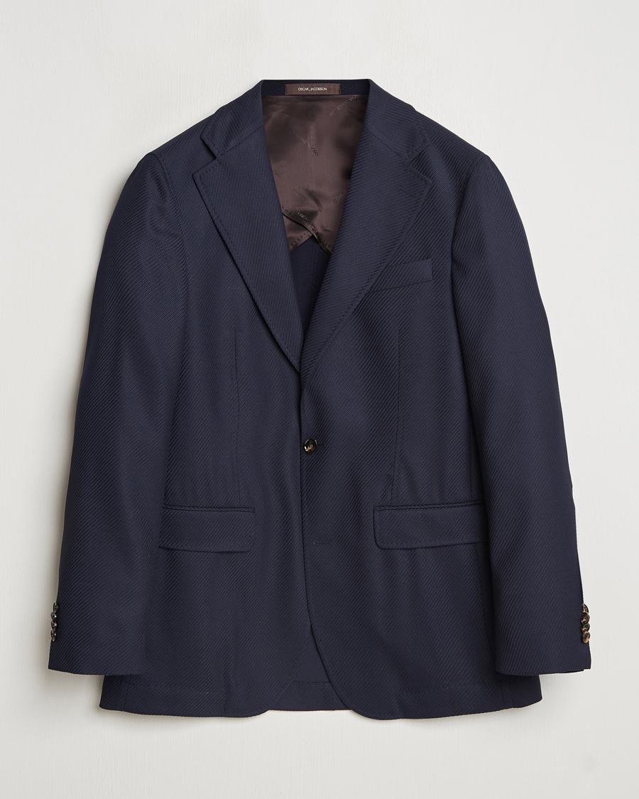 Hombres | Blazers | Oscar Jacobson | Fellow EVO Structured Loro Piana Wool Blazer Navy
