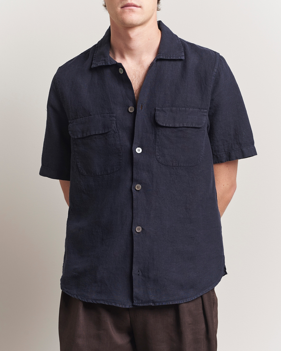 Hombres | Camisas | Oscar Jacobson | Reg Fit City Linen Shirt Navy