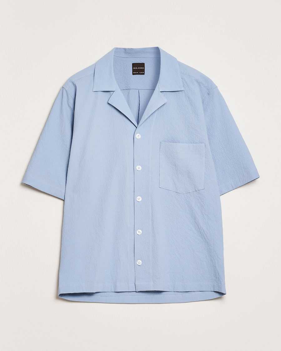 Hombres | Camisas | Oscar Jacobson | Reg Fit Cuba Seersucker Shirt Light Blue