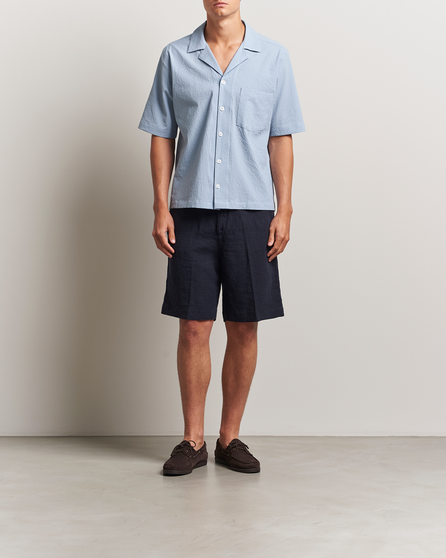 Hombres | Camisas | Oscar Jacobson | Reg Fit Cuba Seersucker Shirt Light Blue