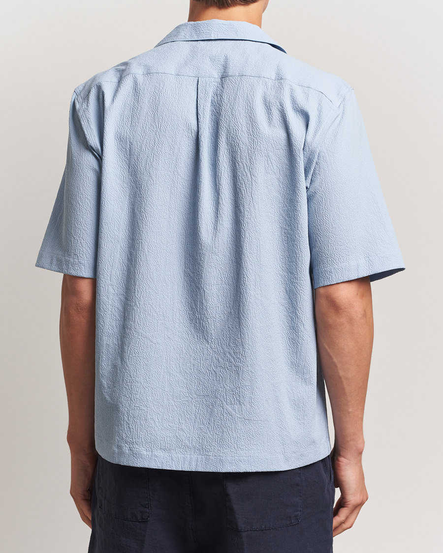 Hombres | Camisas | Oscar Jacobson | Reg Fit Cuba Seersucker Shirt Light Blue