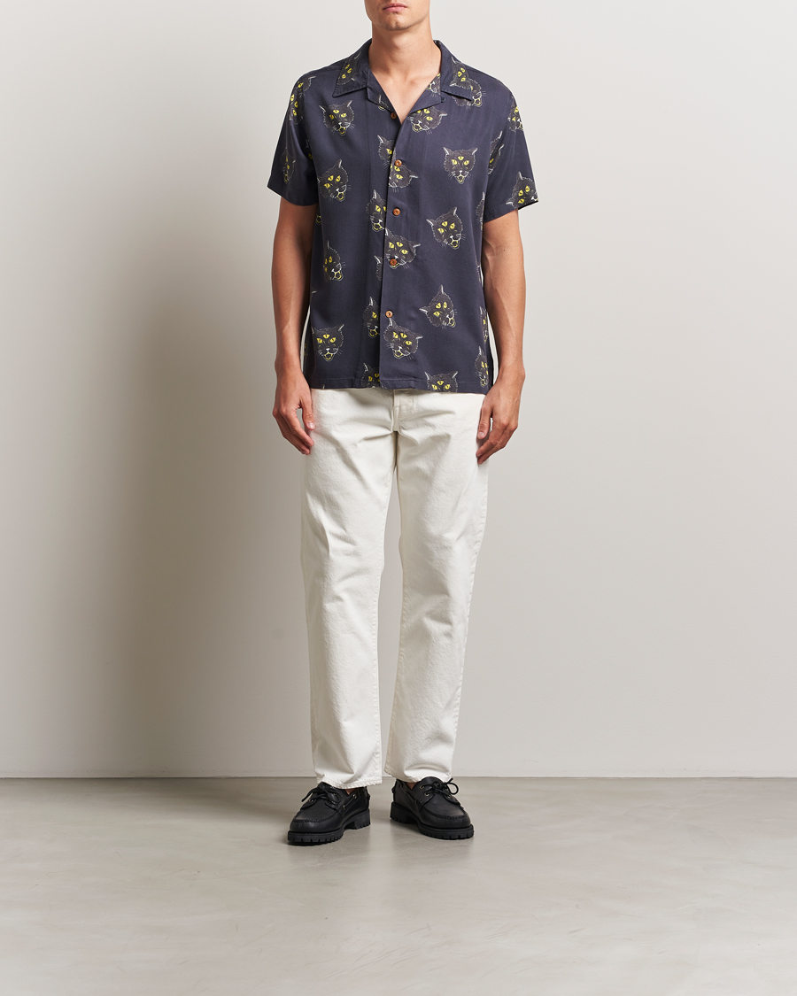 Hombres | Camisas | Nudie Jeans | Arvid The Cat Hawaii Shirt Antracite