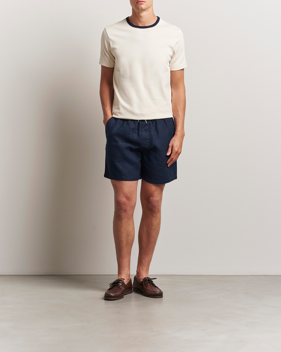 Hombres | Pantalones cortos | NN07 | Gregor Linen Drawstring Shorts Navy Blue