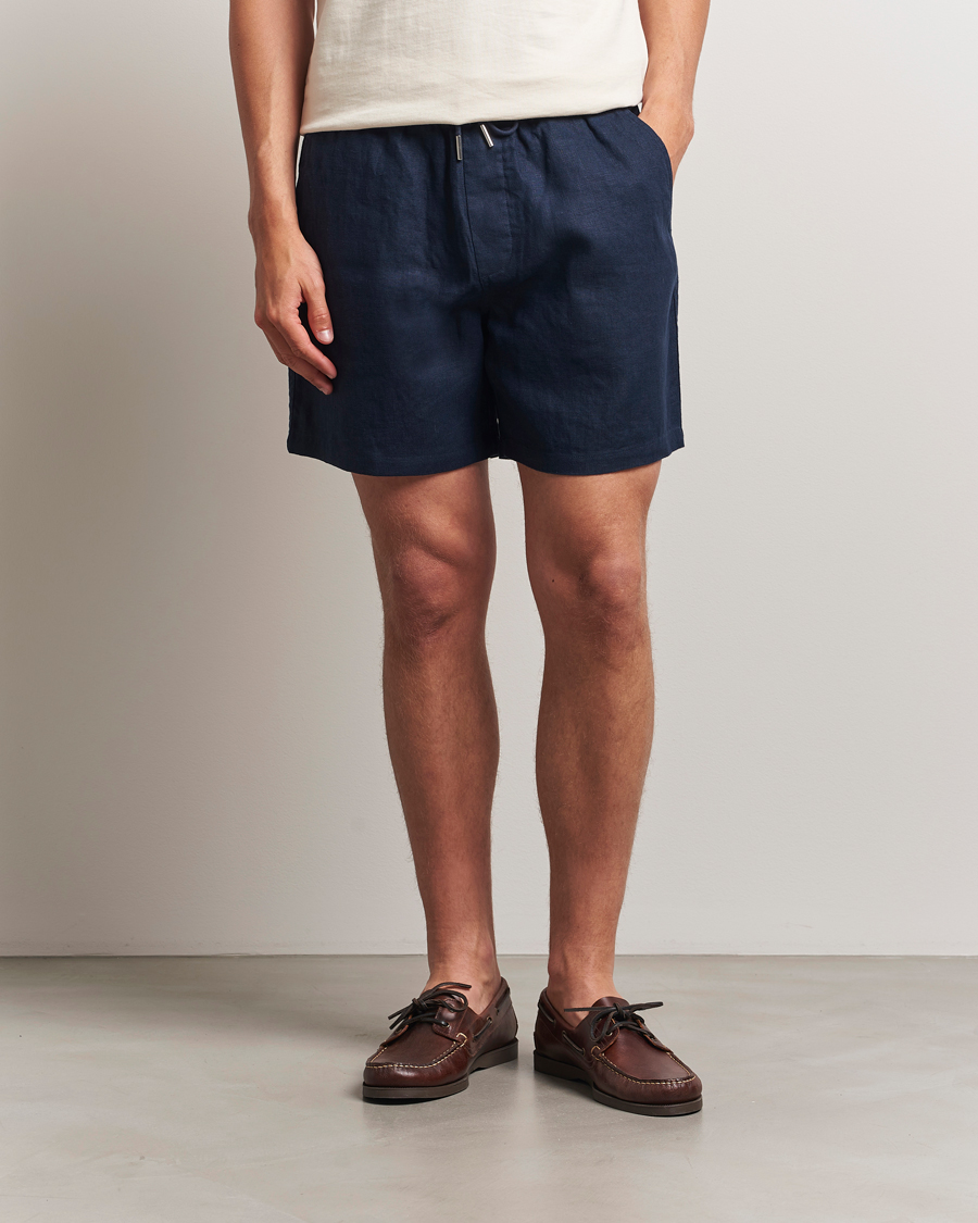 Hombres | Pantalones cortos | NN07 | Gregor Linen Drawstring Shorts Navy Blue
