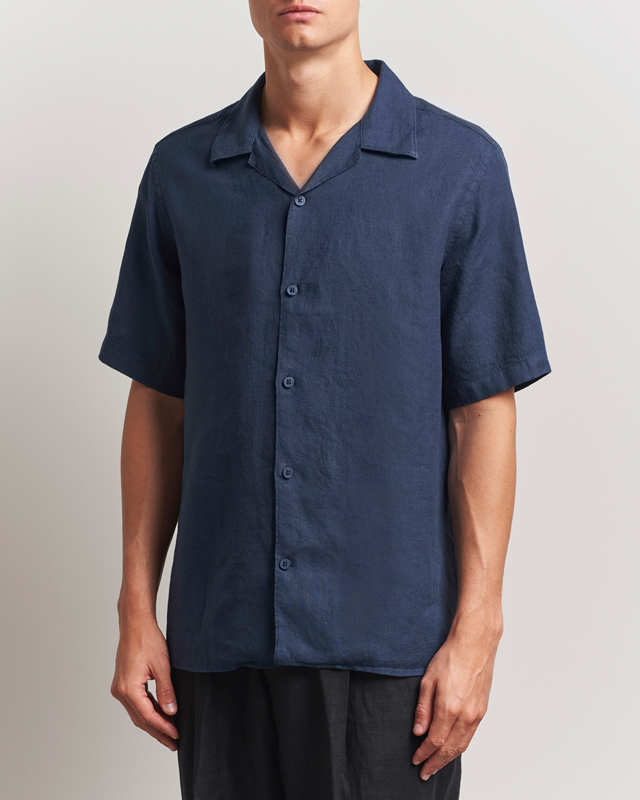 Hombres | Camisas | NN07 | Julio Linen Resort Shirt Navy Blue