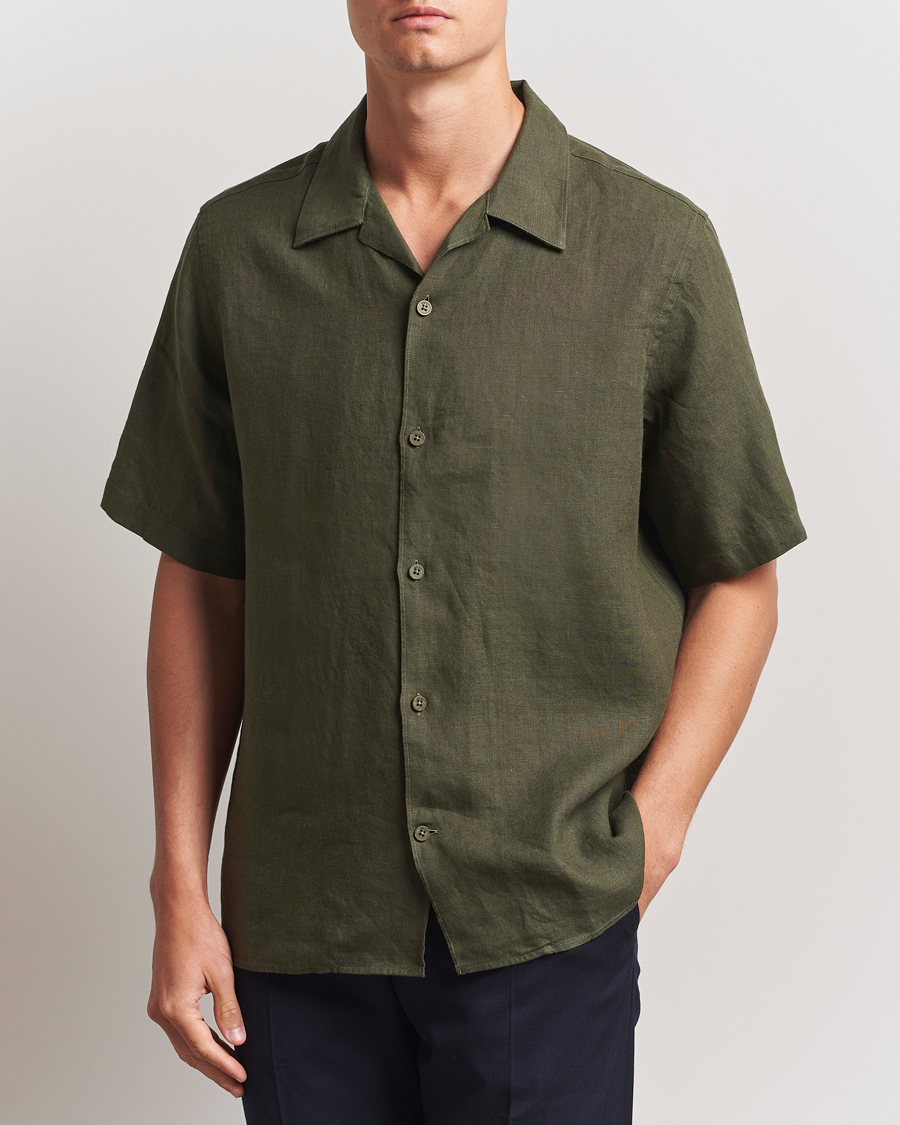 Hombres | Camisas | NN07 | Julio Linen Resort Shirt Croc Green