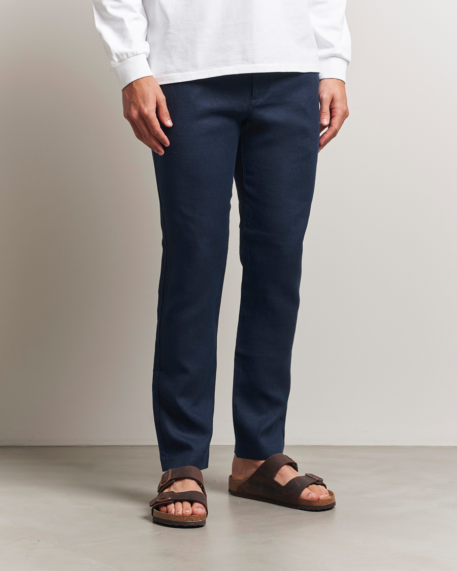 Hombres | Pantalones | NN07 | Theo Linen Trousers Navy Blue