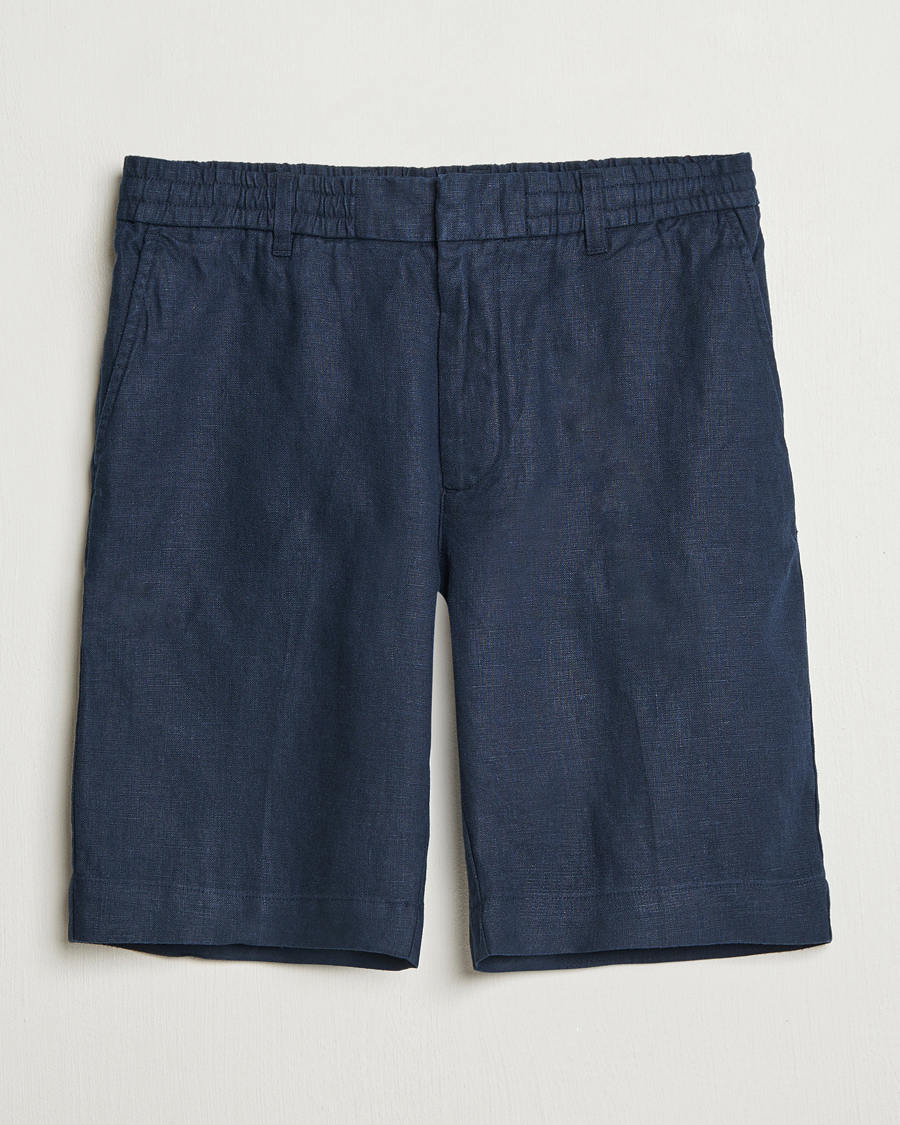 Hombres | Pantalones cortos | NN07 | Billie Pleated Linen Drawstring Shorts Navy Blue