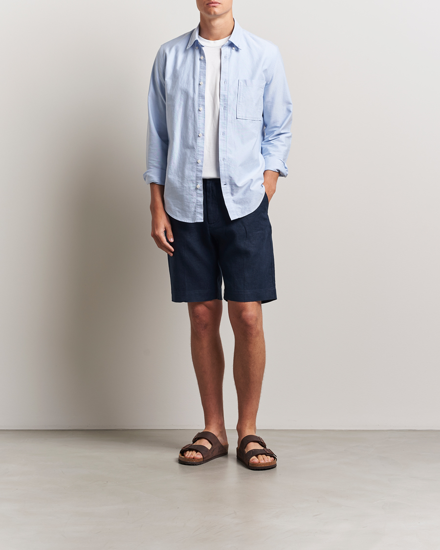 Hombres | Pantalones cortos | NN07 | Billie Pleated Linen Drawstring Shorts Navy Blue