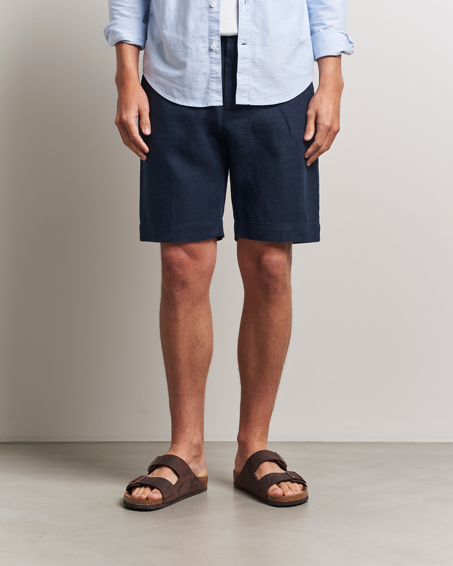 Hombres | Pantalones cortos | NN07 | Billie Pleated Linen Drawstring Shorts Navy Blue