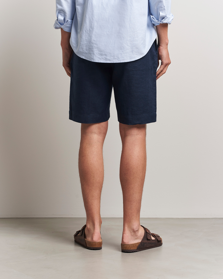 Hombres | Pantalones cortos | NN07 | Billie Pleated Linen Drawstring Shorts Navy Blue
