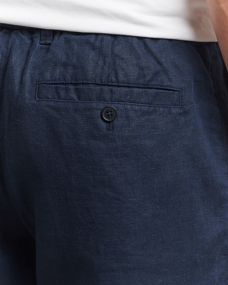 Hombres | Pantalones cortos | NN07 | Billie Pleated Linen Drawstring Shorts Navy Blue