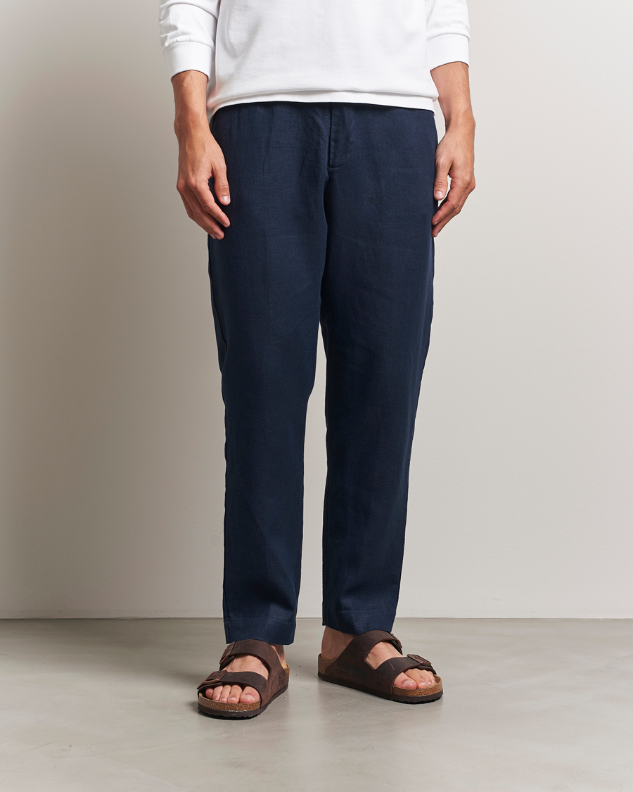 Hombres | Pantalones | NN07 | Billie Linen Drawstring Trousers Navy Blue