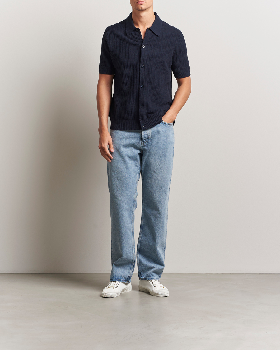 Hombres | Camisas | NN07 | Nolan Knitted Short Sleeve Shirt Navy Blue