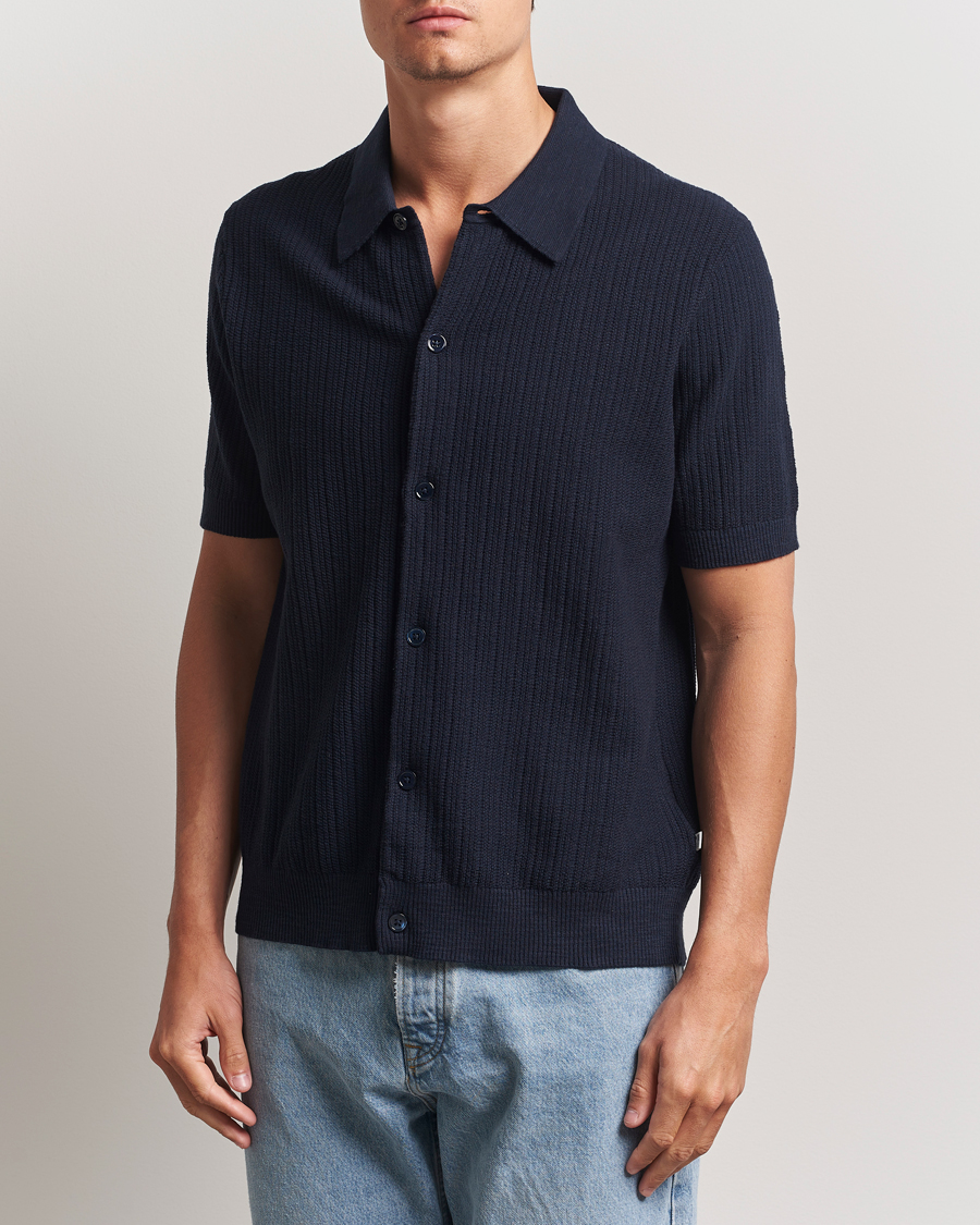 Hombres | Camisas | NN07 | Nolan Knitted Short Sleeve Shirt Navy Blue