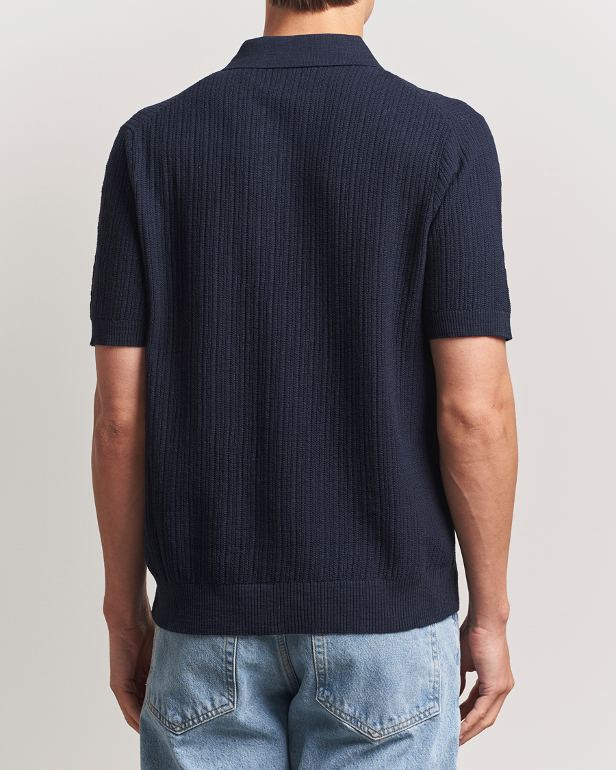 Hombres | Camisas | NN07 | Nolan Knitted Short Sleeve Shirt Navy Blue