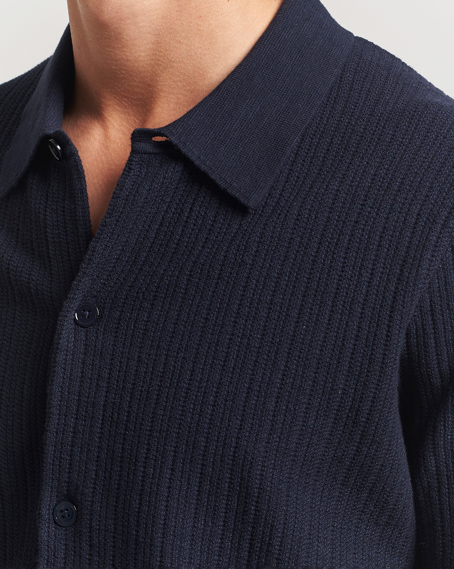 Hombres | Camisas | NN07 | Nolan Knitted Short Sleeve Shirt Navy Blue