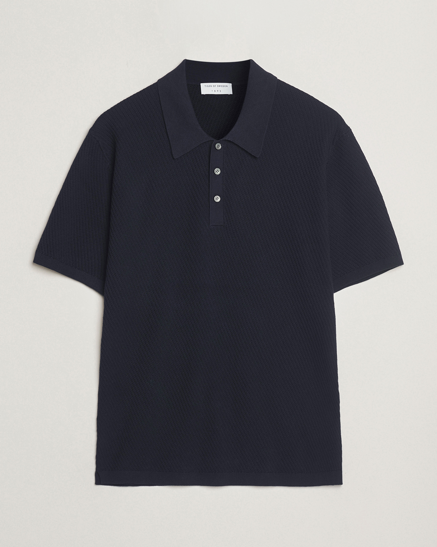 Hombres | Polos | Tiger of Sweden | Reid Structured Knitted Polo Bruised Blue