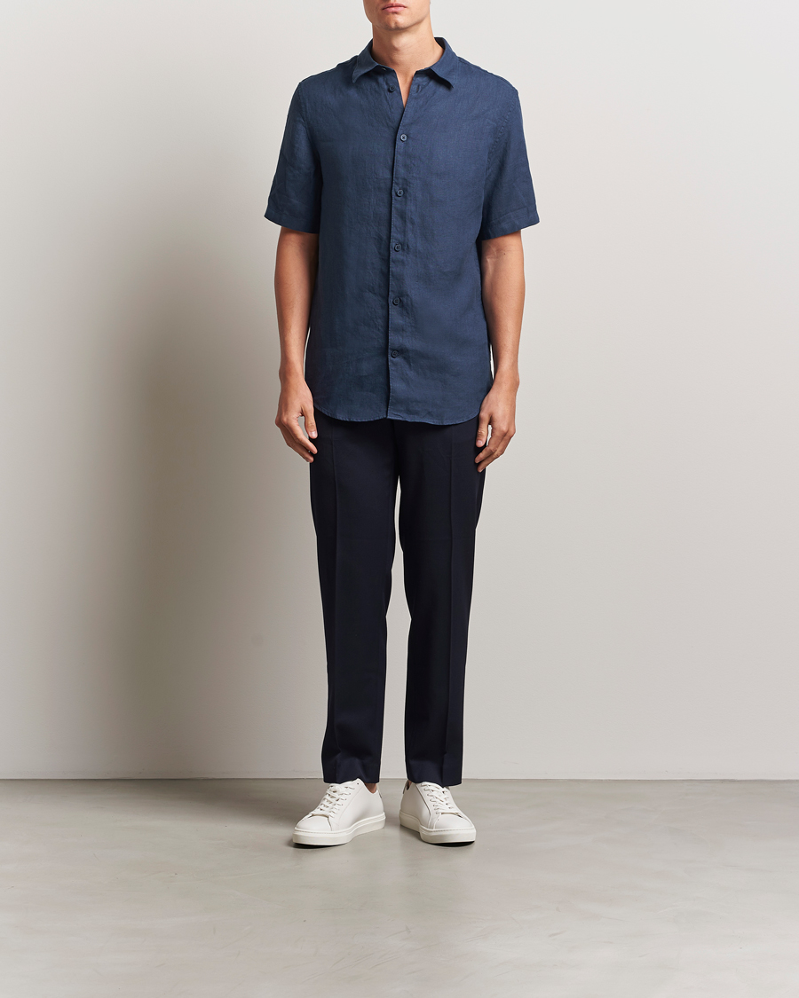Hombres | Camisas | NN07 | Enzo Linen Short Sleeve Shirt Navy Blue