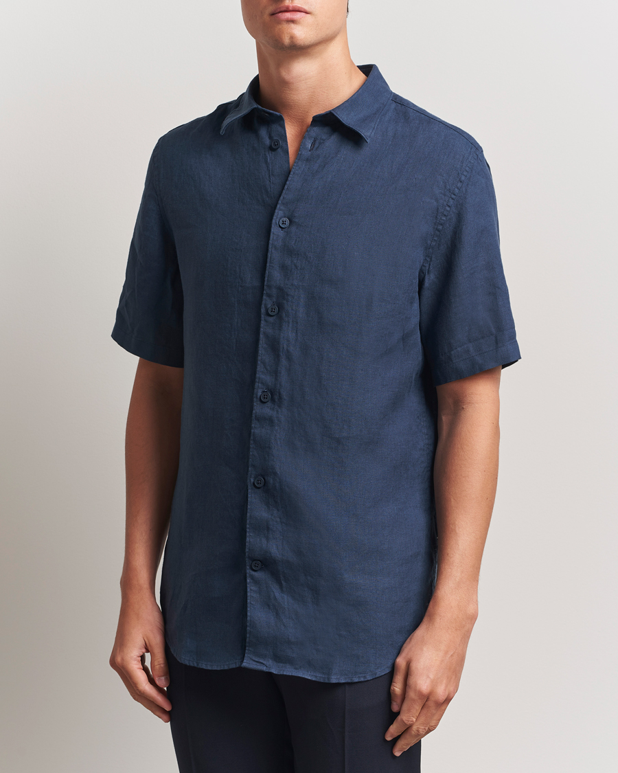 Hombres | Camisas | NN07 | Enzo Linen Short Sleeve Shirt Navy Blue