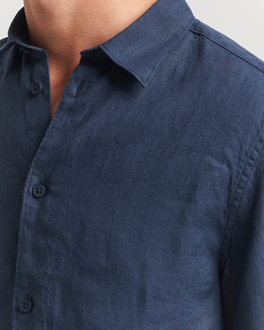 Hombres | Camisas | NN07 | Enzo Linen Short Sleeve Shirt Navy Blue