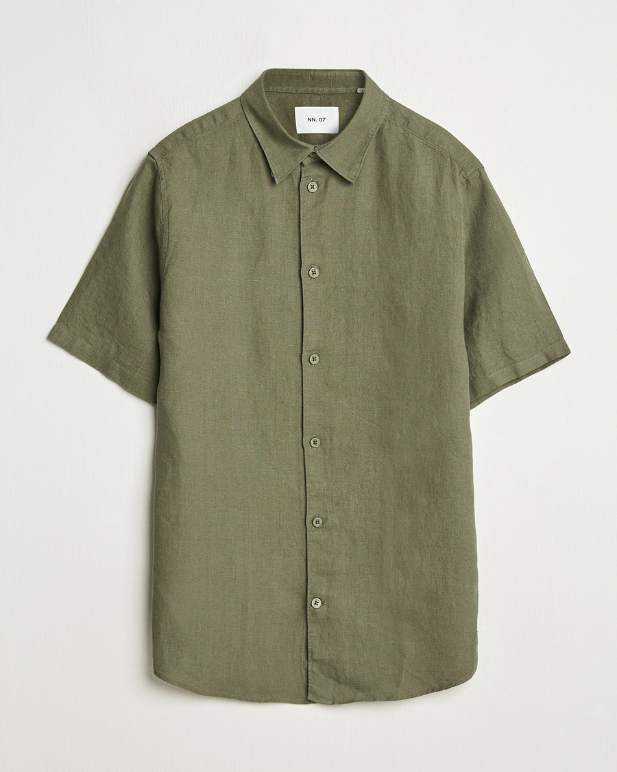 Hombres | Camisas | NN07 | Enzo Linen Short Sleeve Shirt Capers Green