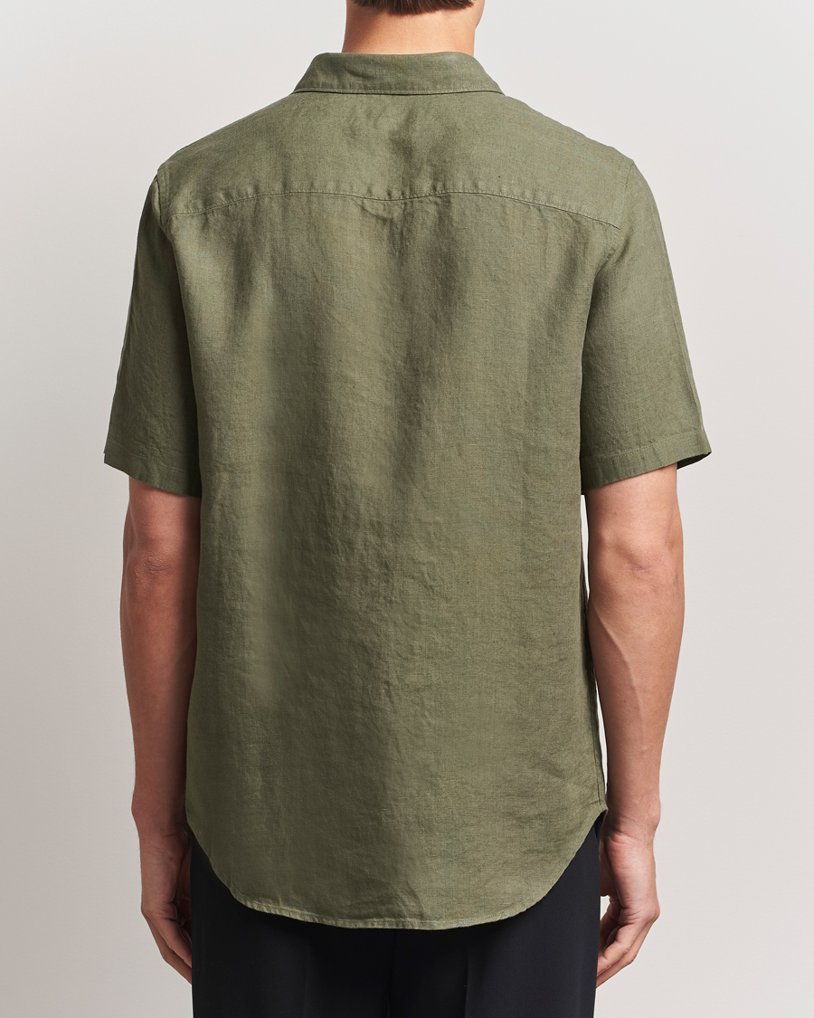 Hombres | Camisas | NN07 | Enzo Linen Short Sleeve Shirt Capers Green