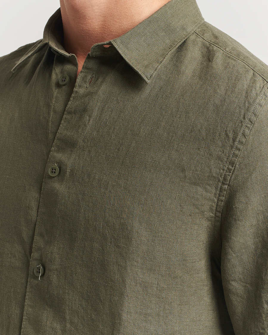 Hombres | Camisas | NN07 | Enzo Linen Short Sleeve Shirt Capers Green