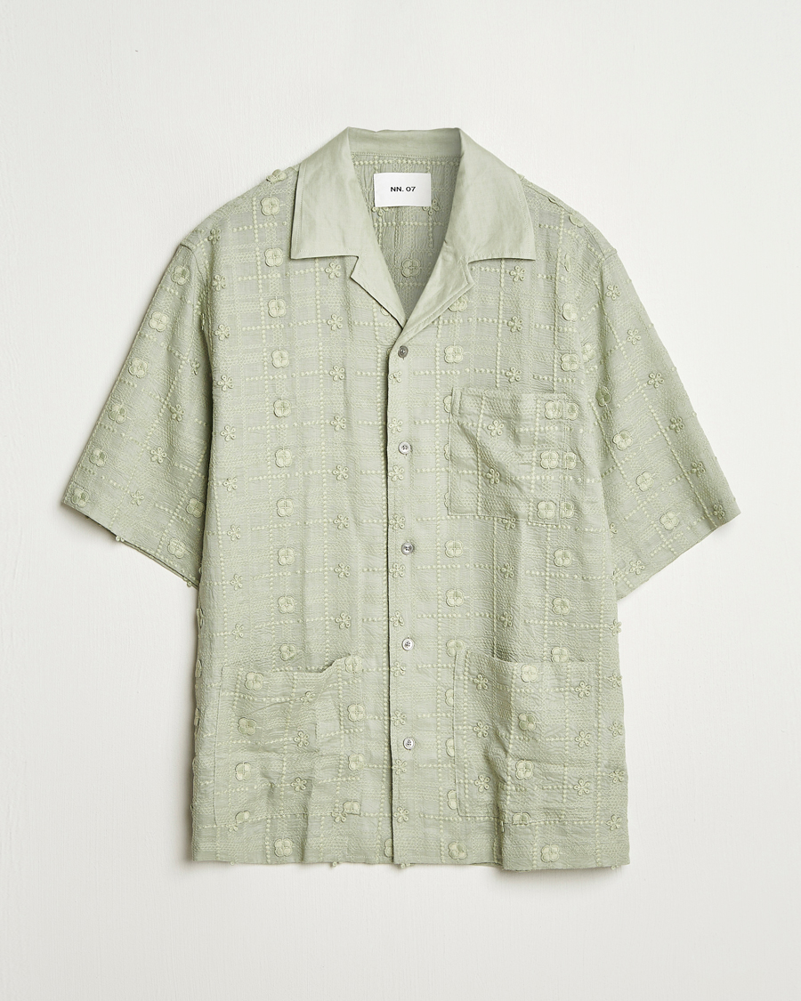 Hombres | Camisas | NN07 | Ben Lyocell Fil-Coupé Embroidery Anglaise Shirt Sage Green