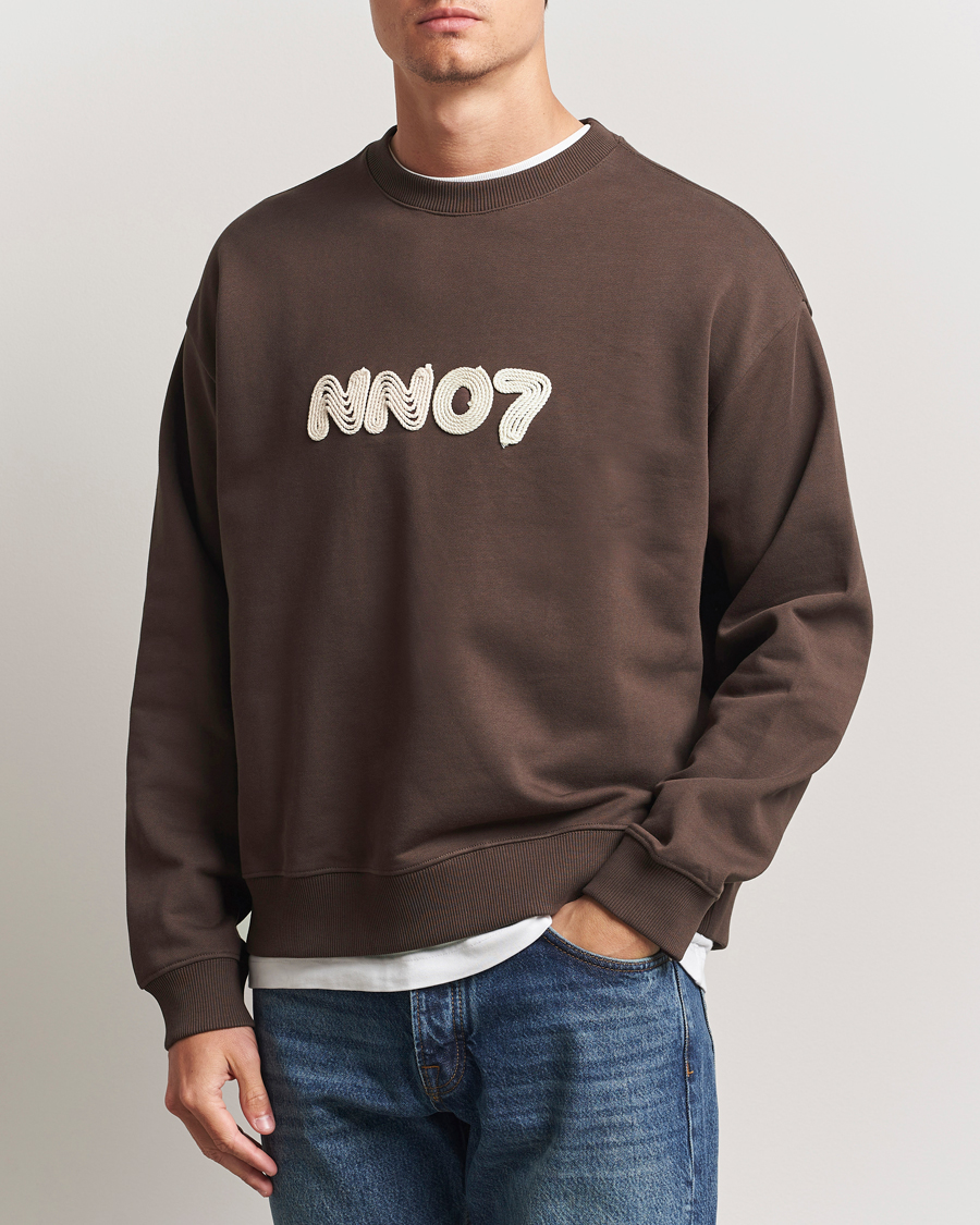 Hombres | Jerséis y prendas de punto | NN07 | David Rope Logo Crew Neck Sweatshirt Coffee